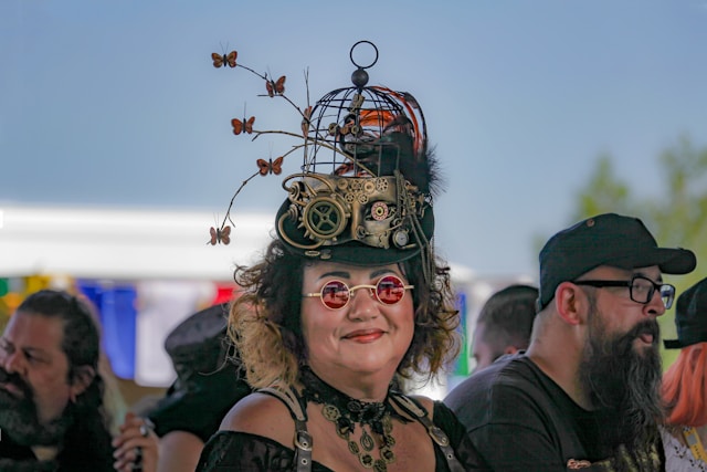 a woman in a steampunk costume