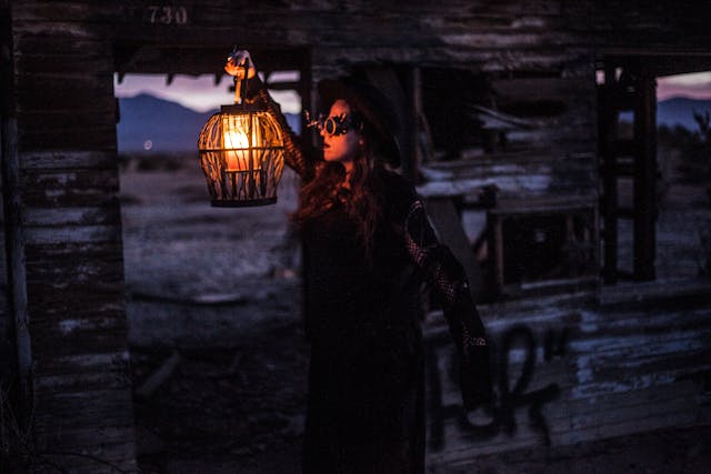 a woman in a steampunk costume